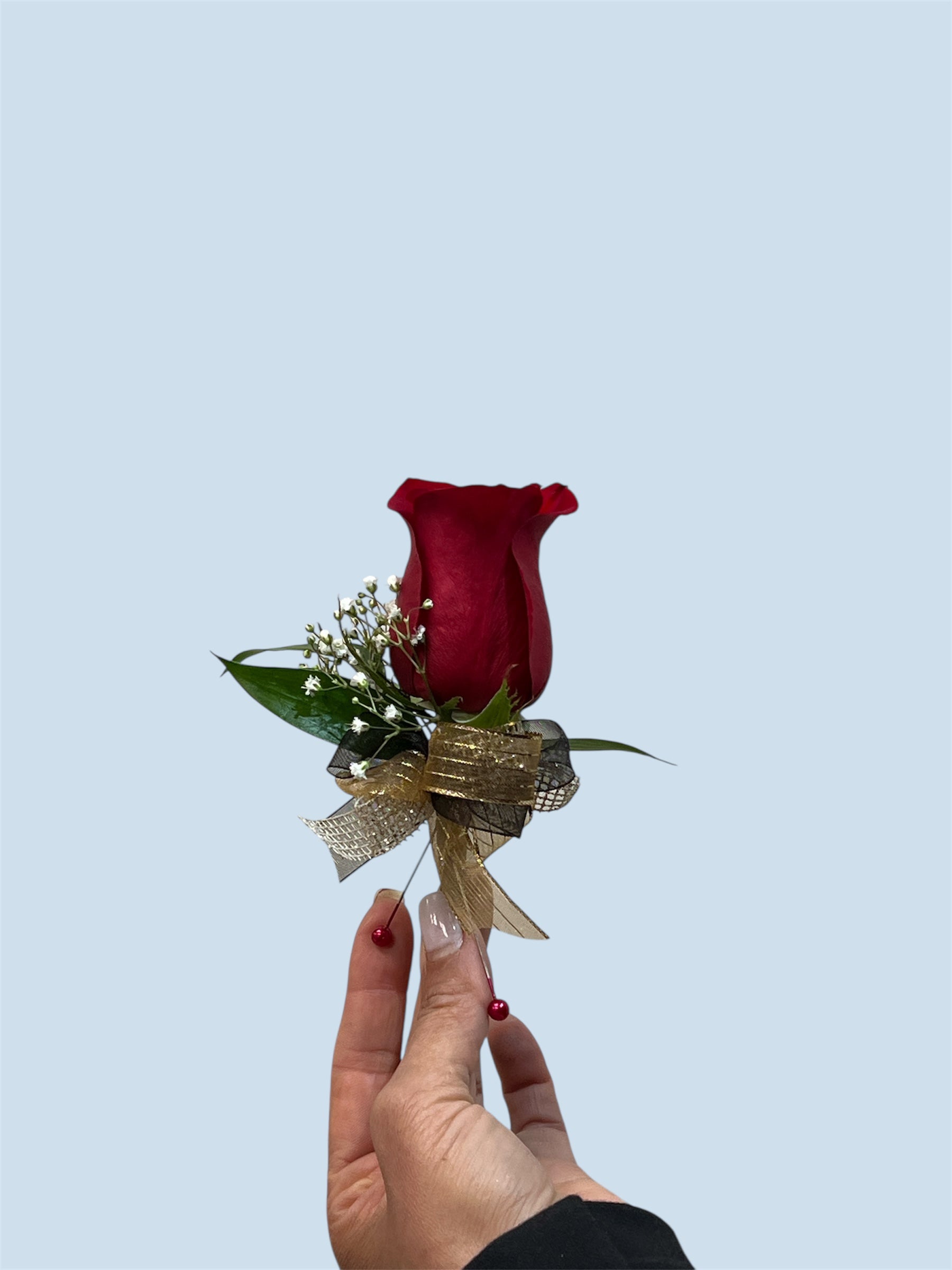 Rose + Spray Roses, Black Gold and Red Prom Set