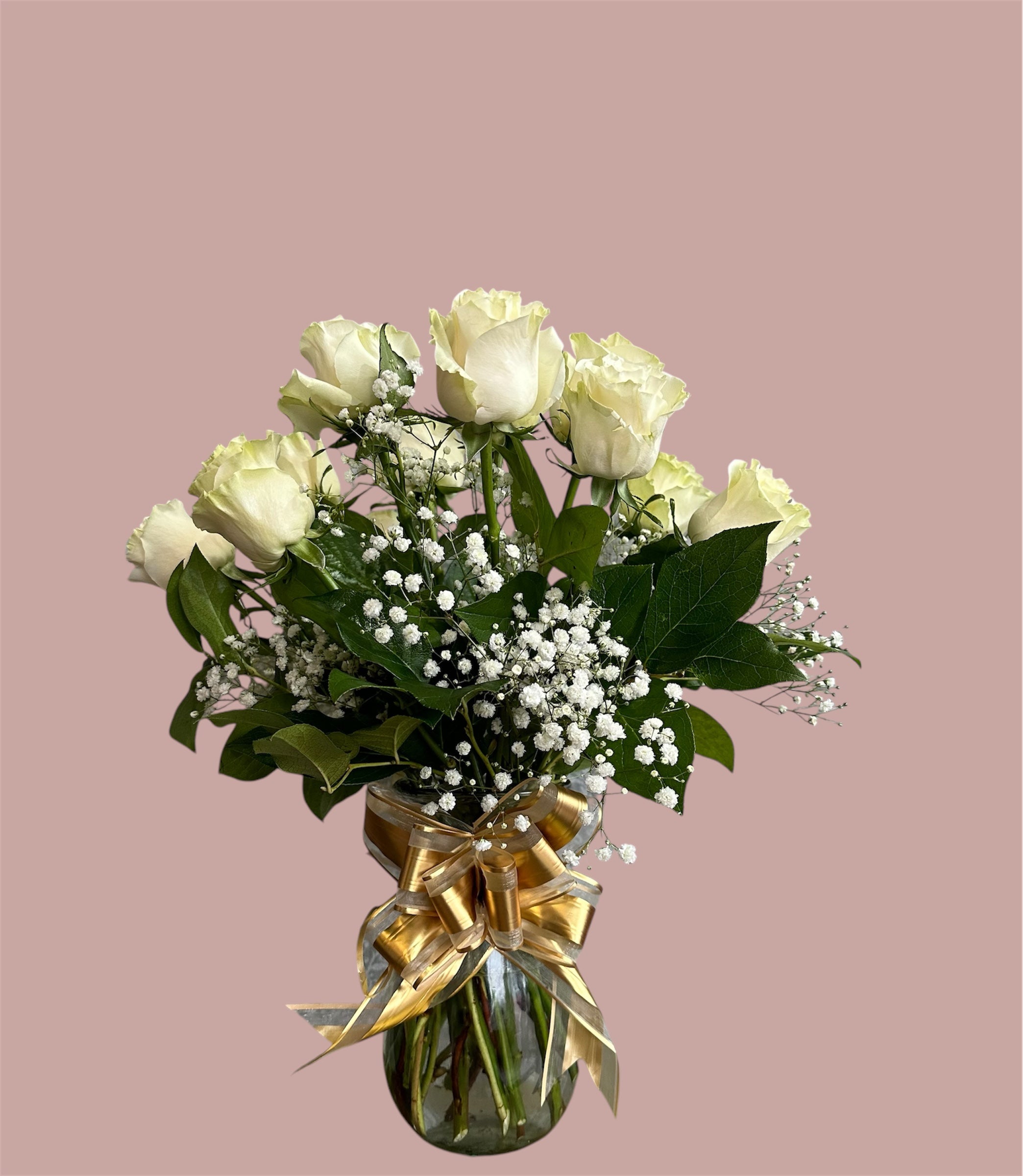 12 White Roses in a Vase