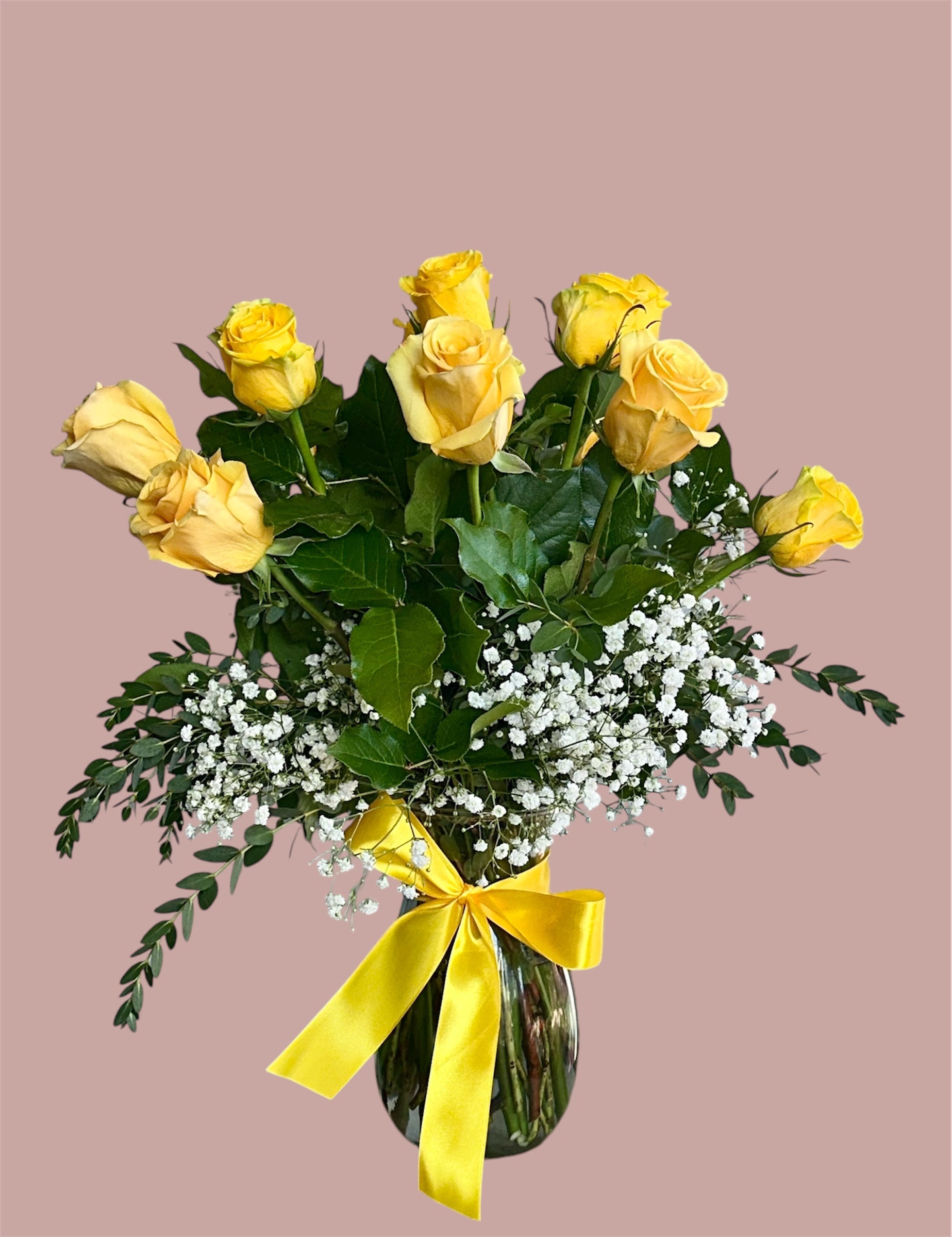 12 Yellow Roses in a Vase