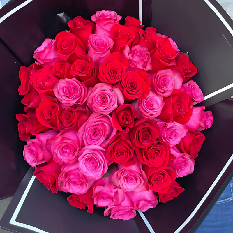 Red & Hot Pink Rose Bouquet