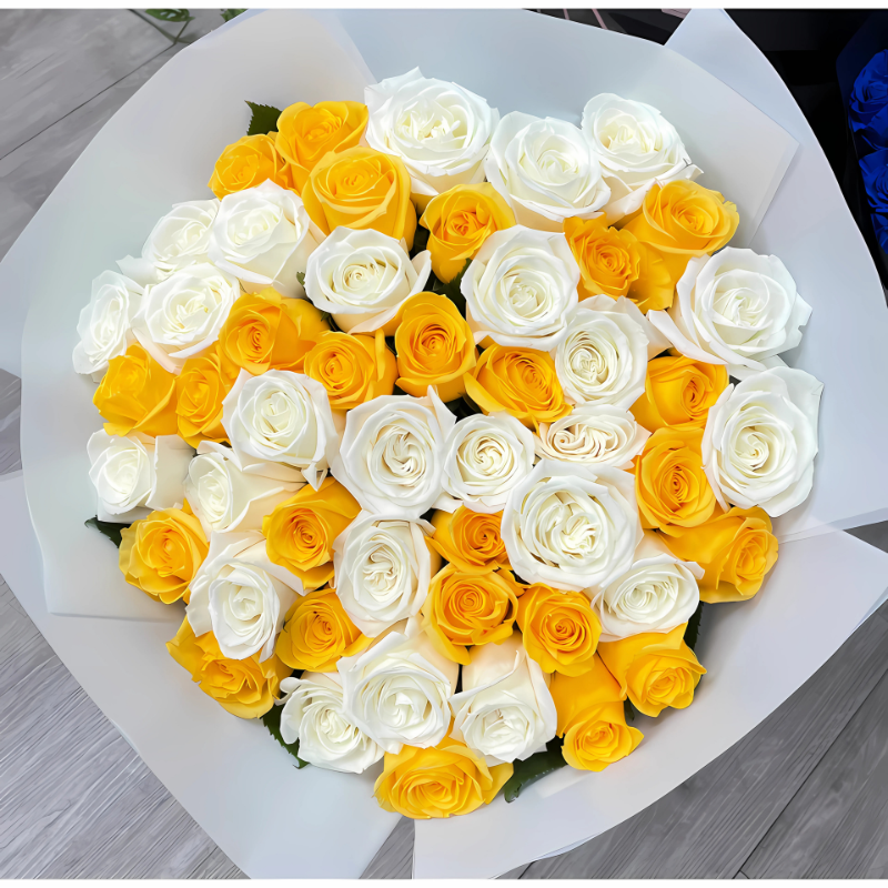 White & Yellow Rose Bouquet