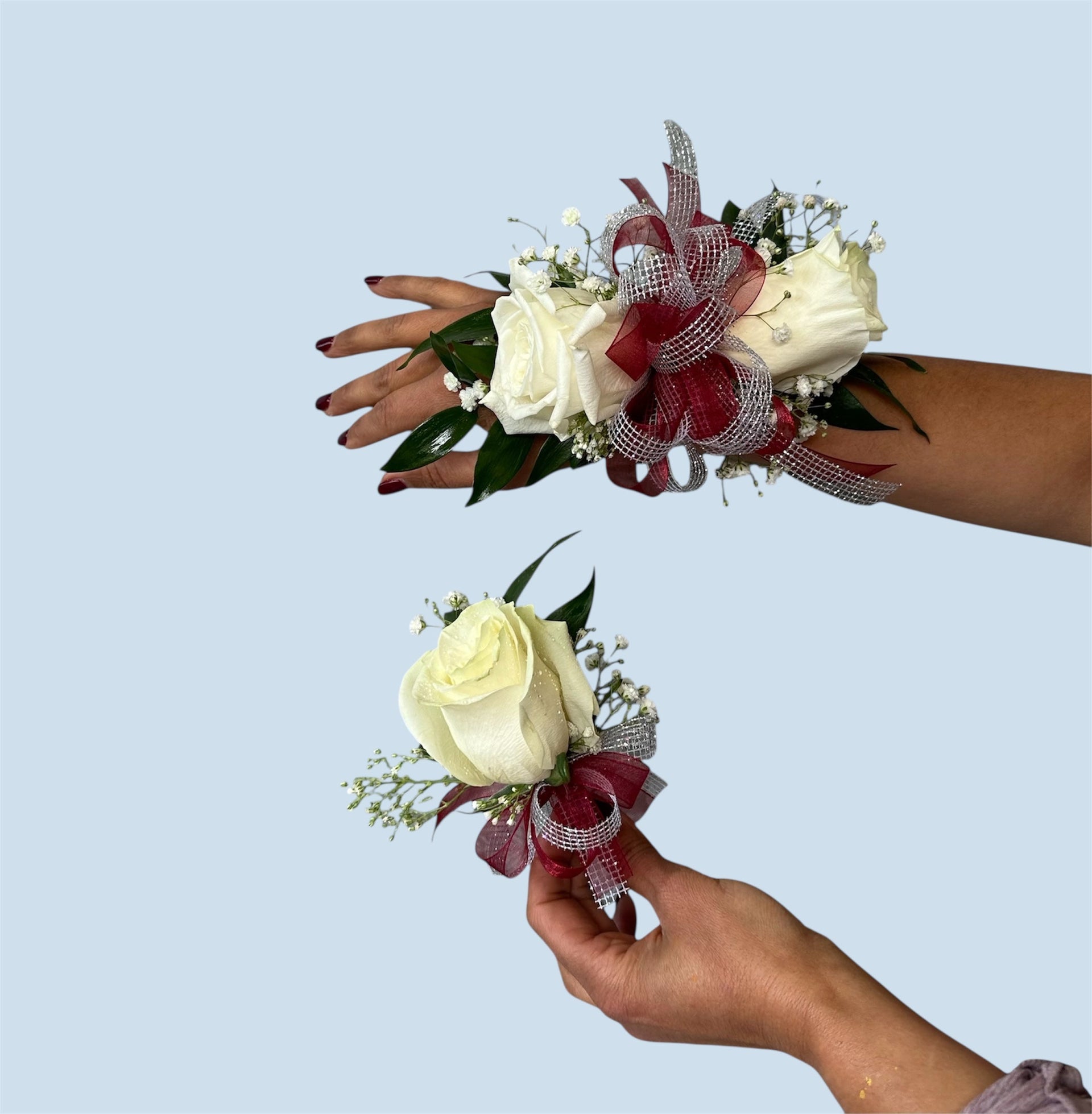 Corsage Red and Silver Prom Set